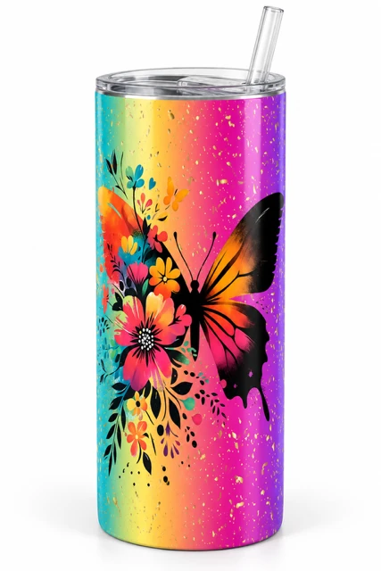 Vibrant floral butterfly tumbler