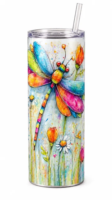 Watercolor dragonfly tumbler