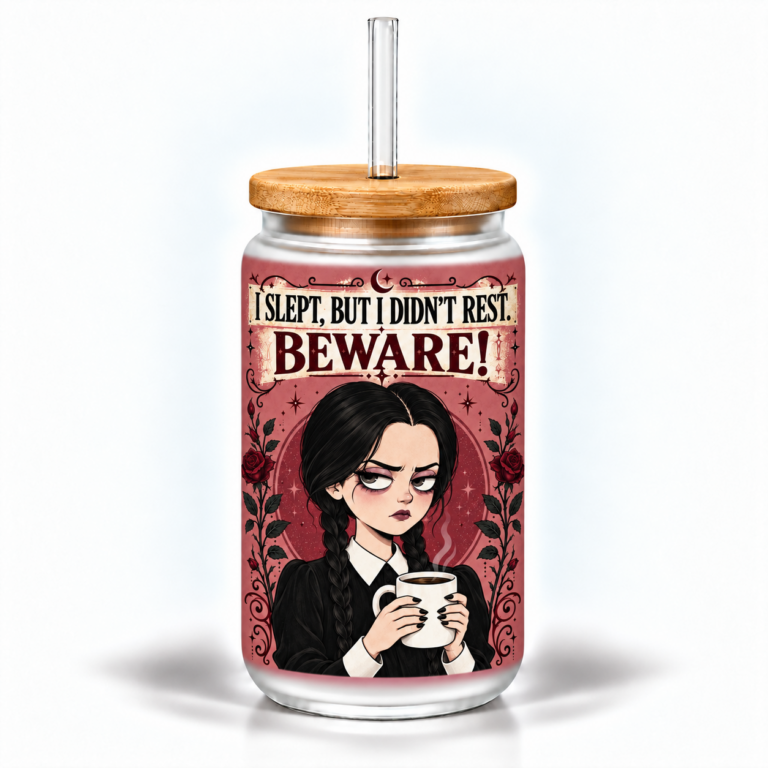 16 oz Glass Mason Jar with Bamboo Lid and Clear Straw - 'I Slept, But I Didn't Rest' Design