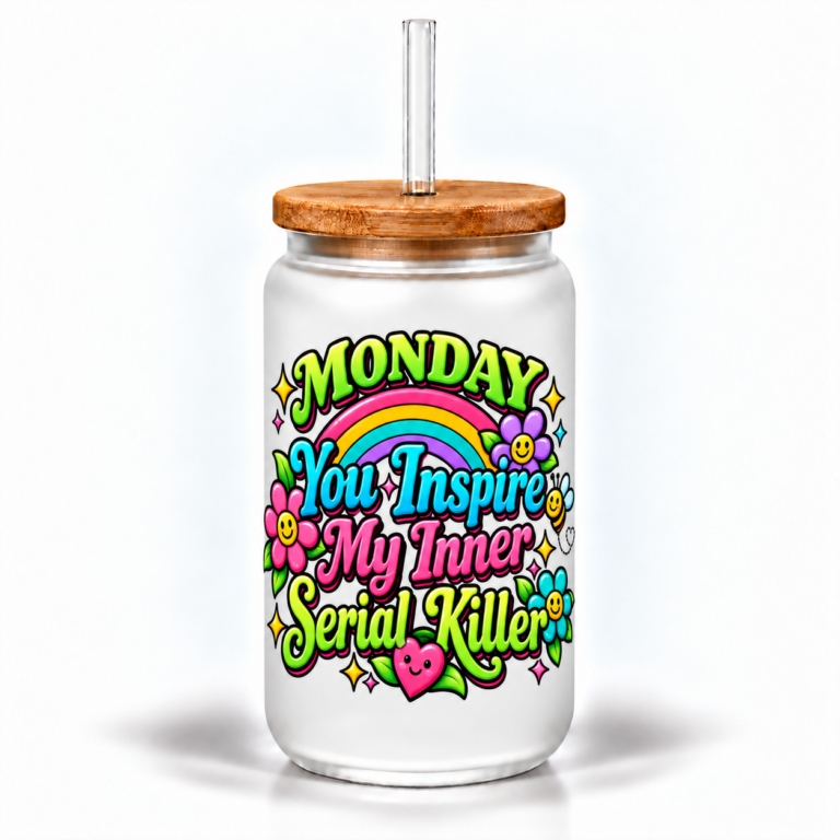 16 oz Glass Mason Jar with Bamboo Lid and Straw - Colorful Monday Inspiration Design